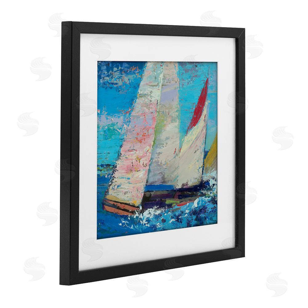 Beth A. Forst Expressive Sailboats on Waves Black Framed Print Under Glass Wall Art
