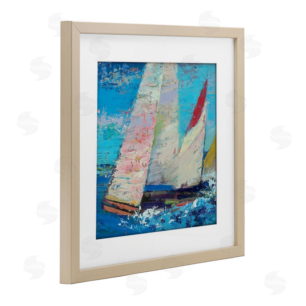 Beth A. Forst Expressive Sailboats on Waves Brown Framed Print Under Glass Wall Art