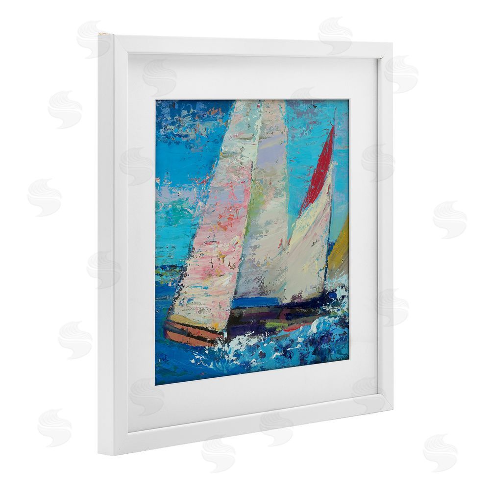 Beth A. Forst Expressive Sailboats on Waves White Framed Print Under Glass Wall Art