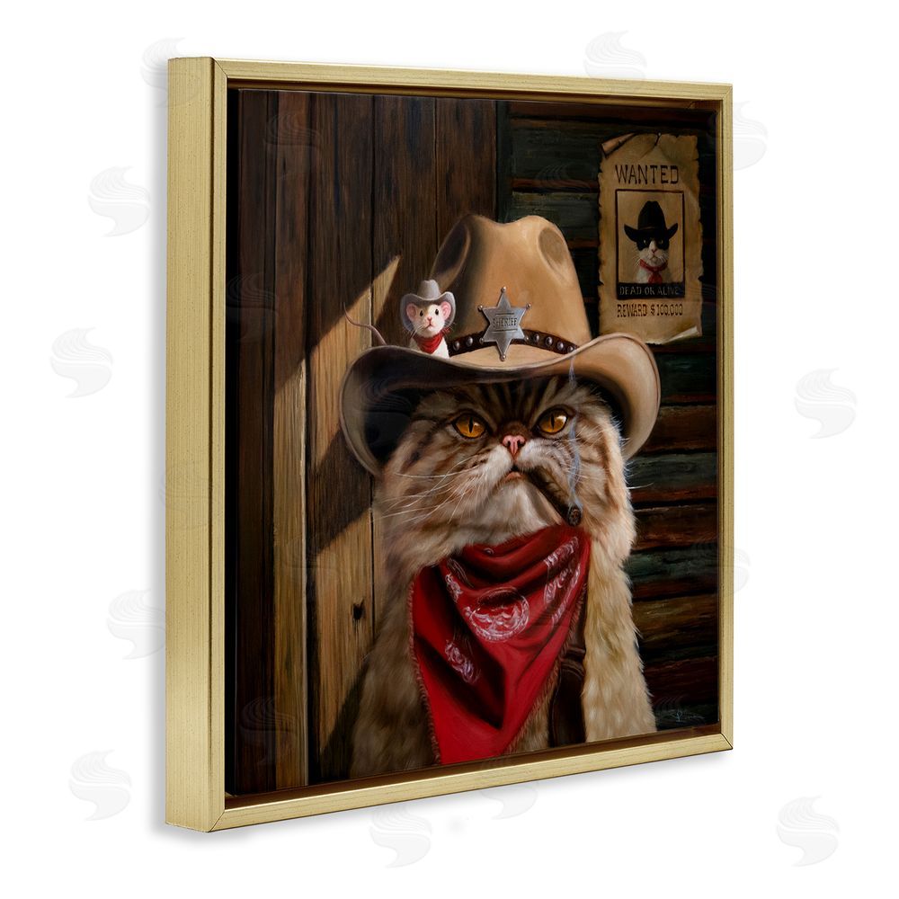 Lucia Heffernan Deputy Purrkins Cat Sheriff Gold Floating Frame Canvas Wall Art Print