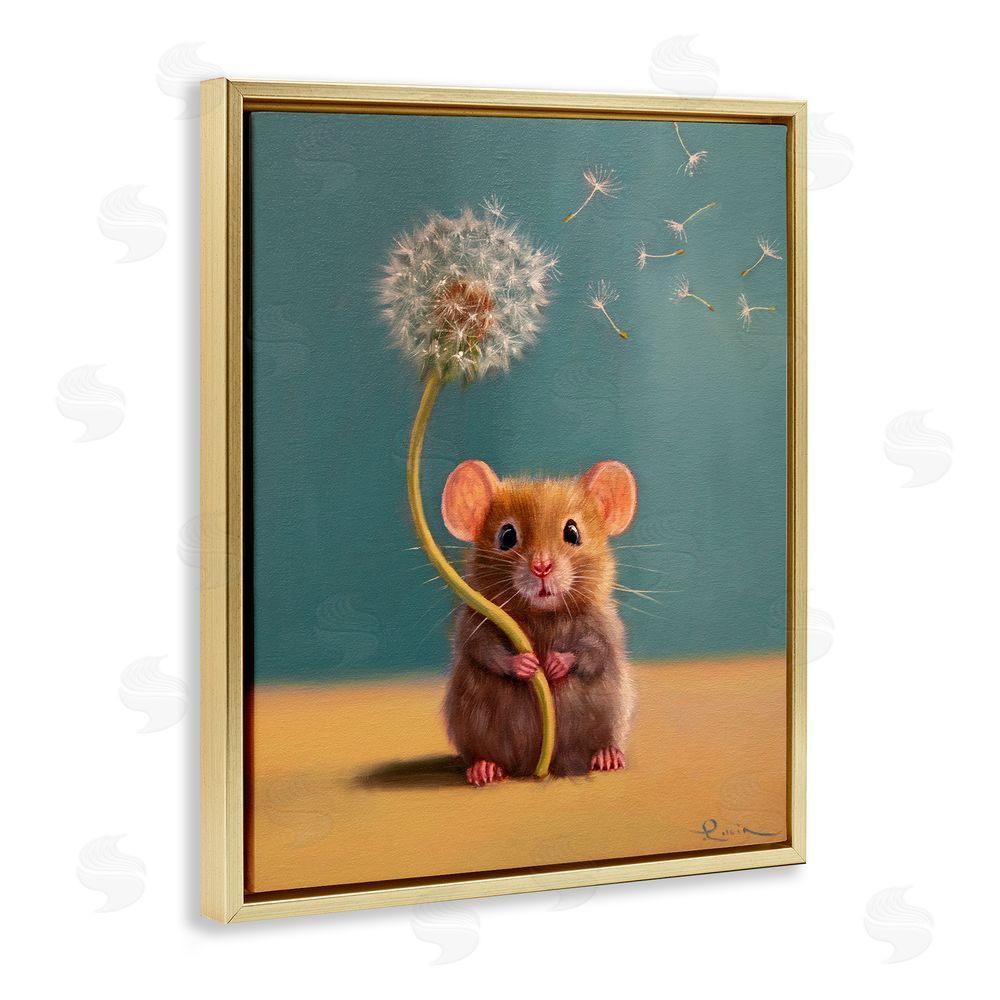 Lucia Heffernan Tiny Wishes Mouse & Dandelion Gold Floating Frame Canvas Wall Art Print
