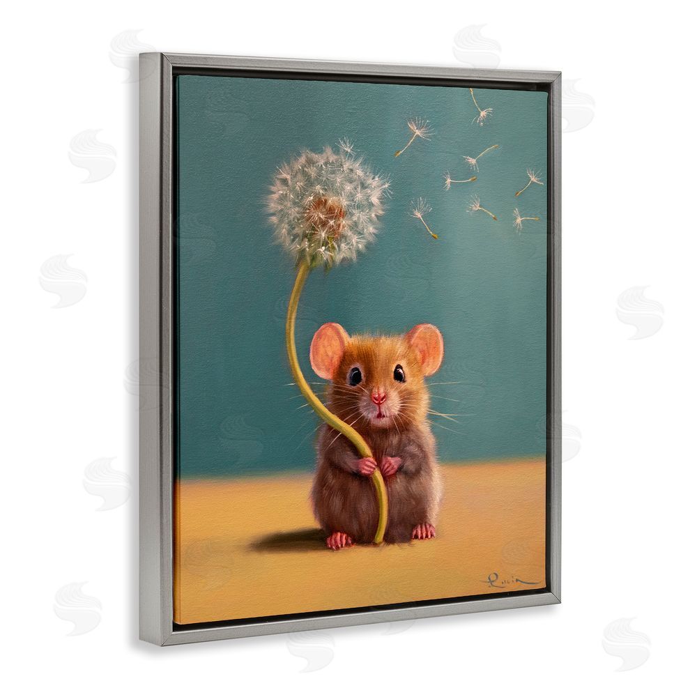 Lucia Heffernan Tiny Wishes Mouse & Dandelion Gray Floating Frame Canvas Wall Art Print