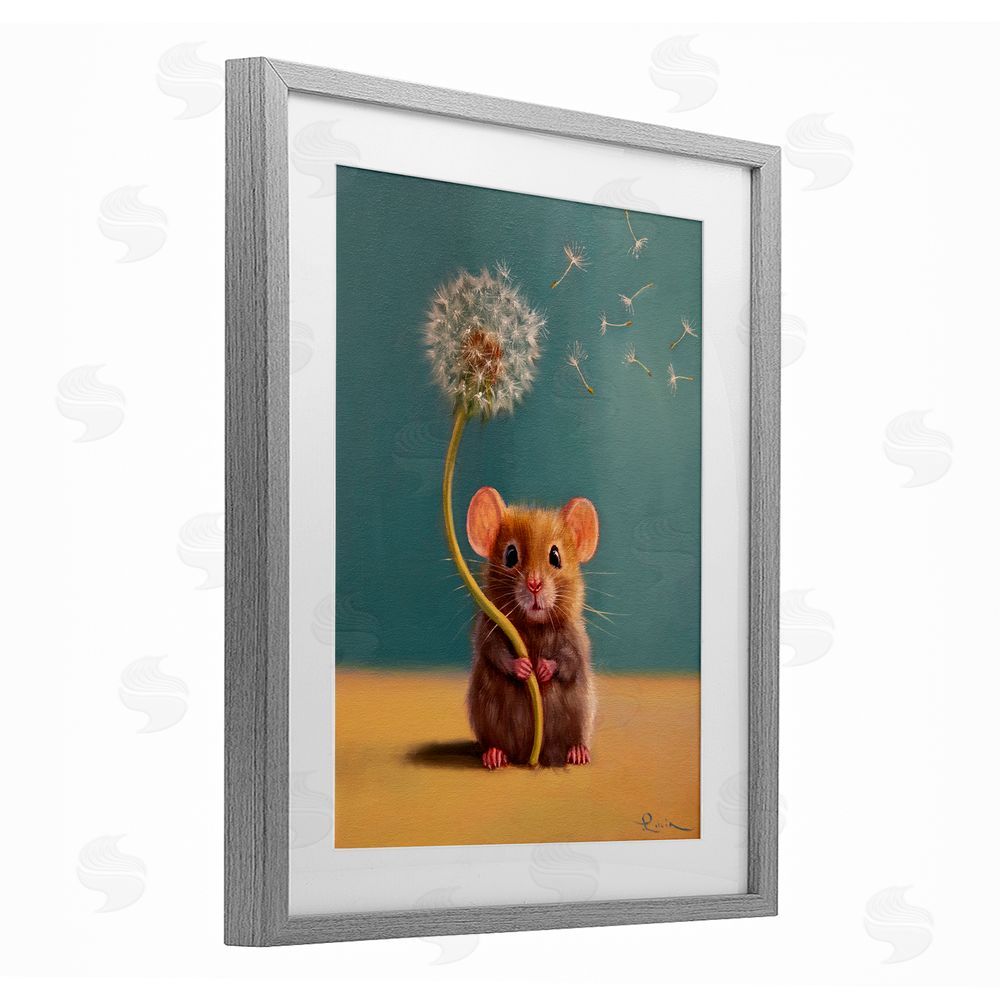 Lucia Heffernan Tiny Wishes Mouse & Dandelion Gray Framed Print Under Glass Wall Art