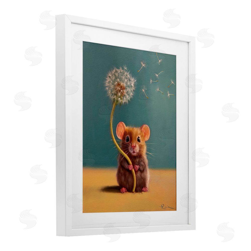 Lucia Heffernan Tiny Wishes Mouse & Dandelion White Framed Print Under Glass Wall Art