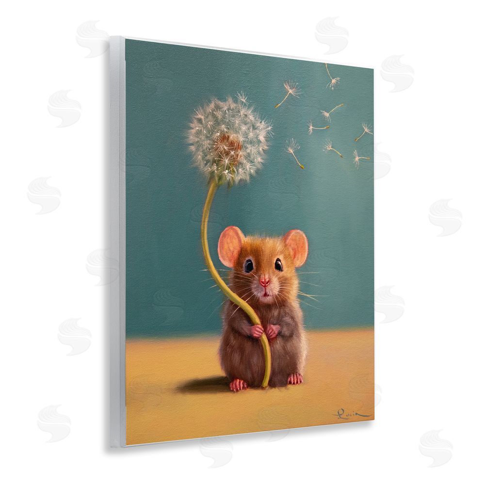 Lucia Heffernan Tiny Wishes Mouse & Dandelion Wooden Wall Plaque Art Print