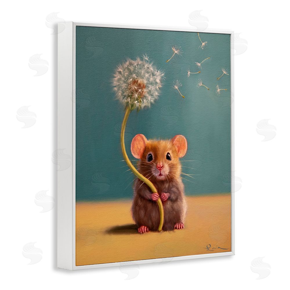 Lucia Heffernan Tiny Wishes Mouse & Dandelion White Framed Giclee Print Wall Art