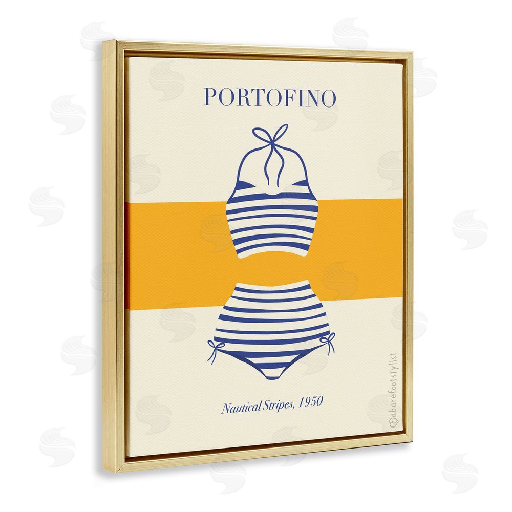 A Barefoot Stylist Portofino Striped Bikini Gold Floating Frame Canvas Wall Art Print