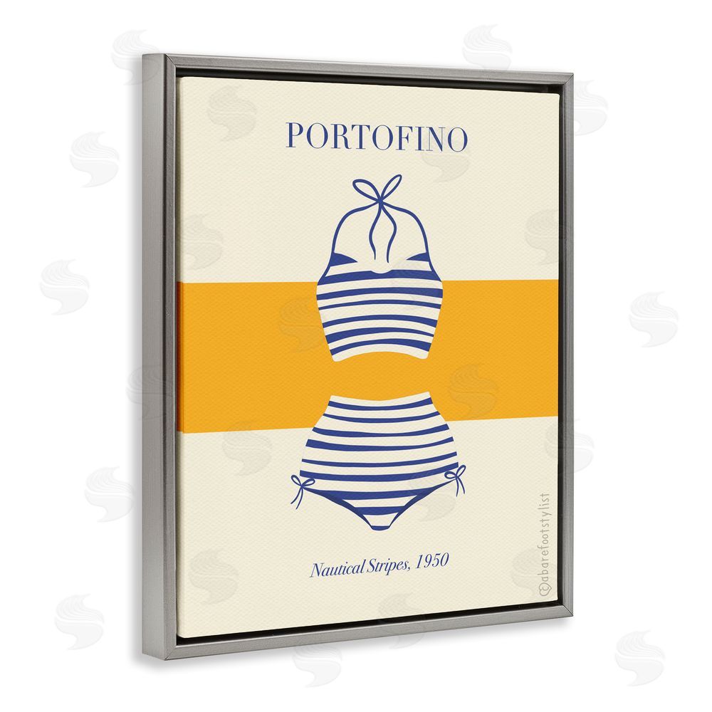 A Barefoot Stylist Portofino Striped Bikini Gray Floating Frame Canvas Wall Art Print
