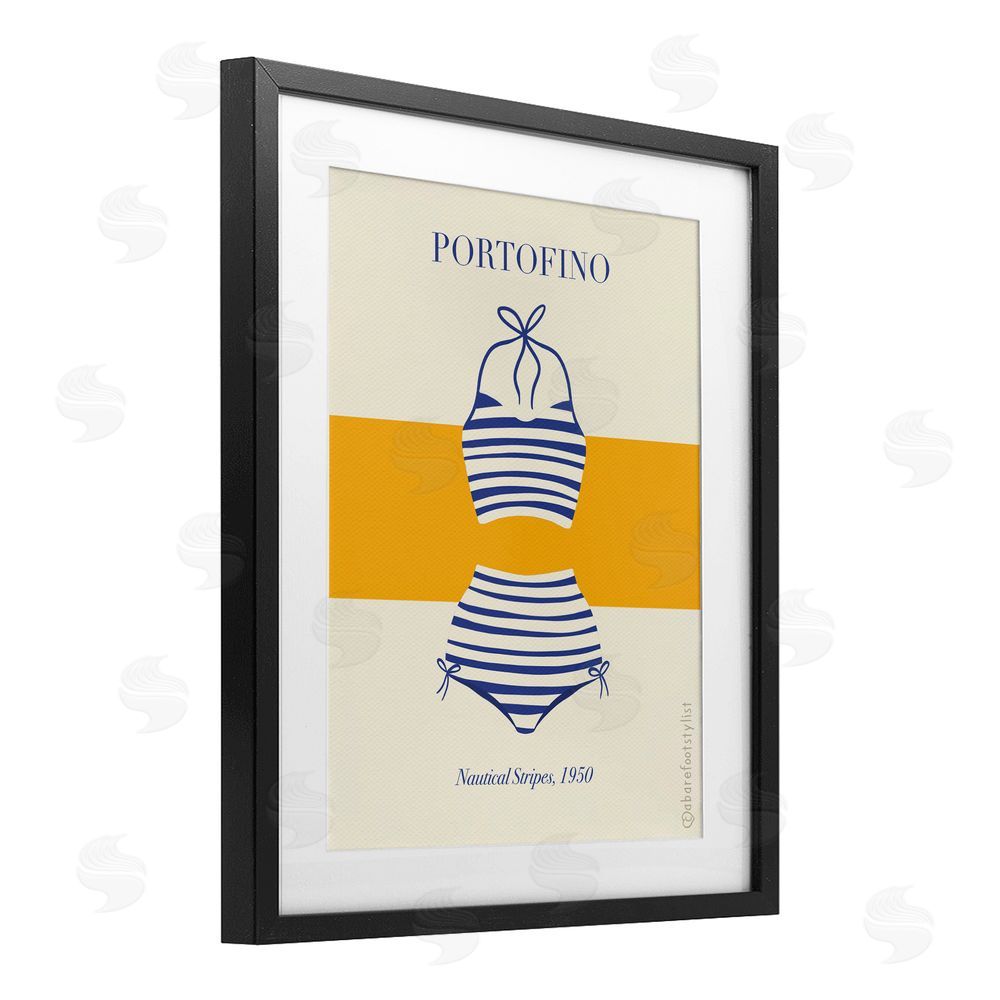 A Barefoot Stylist Portofino Striped Bikini Black Framed Print Under Glass Wall Art