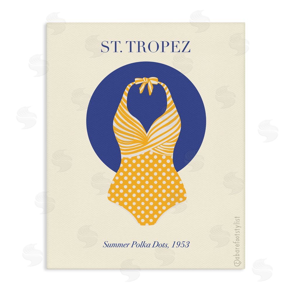 A Barefoot Stylist St. Tropez Dotted Swimsuit Stretched Canvas Wall Art
