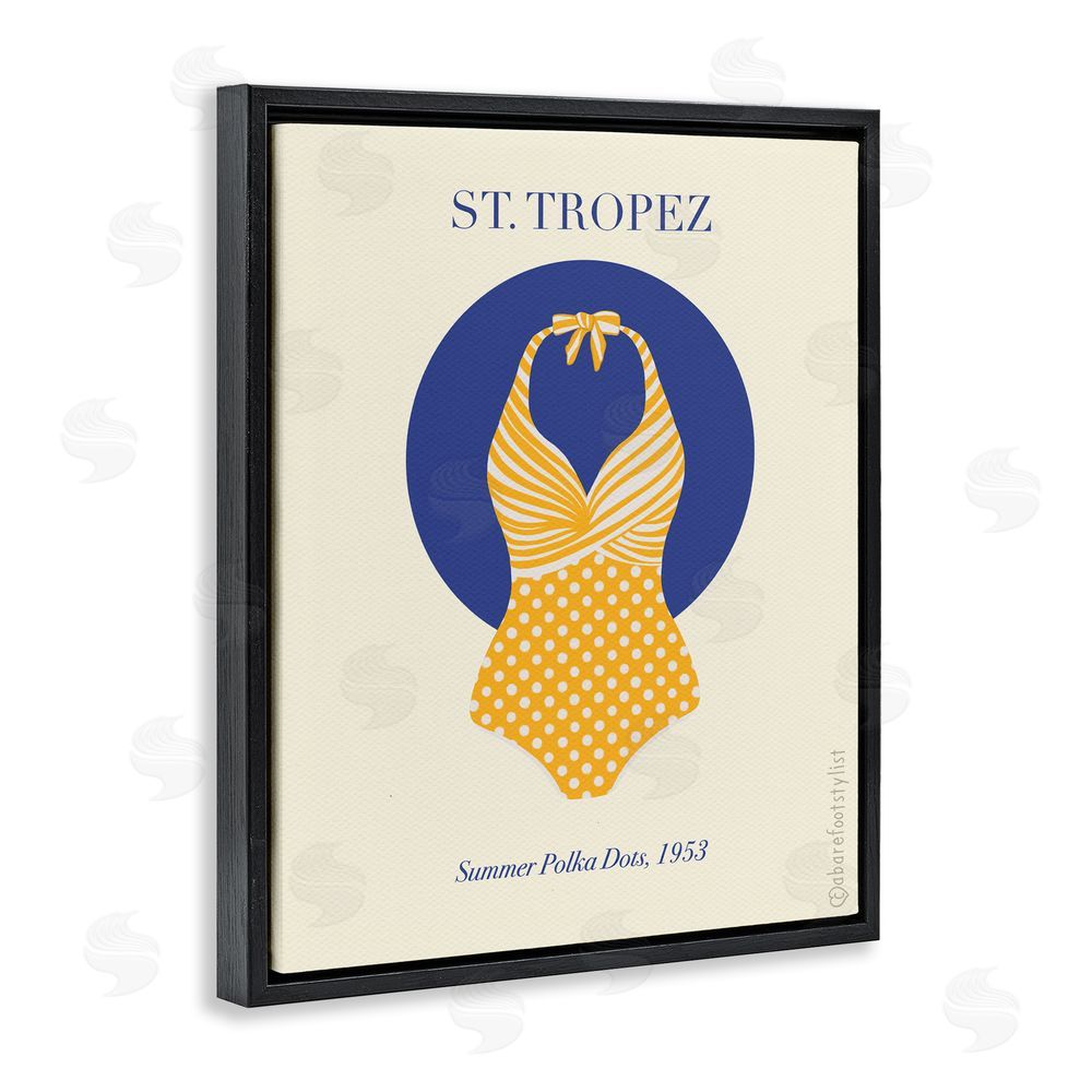 A Barefoot Stylist St. Tropez Dotted Swimsuit Black Floating Frame Canvas Wall Art Print
