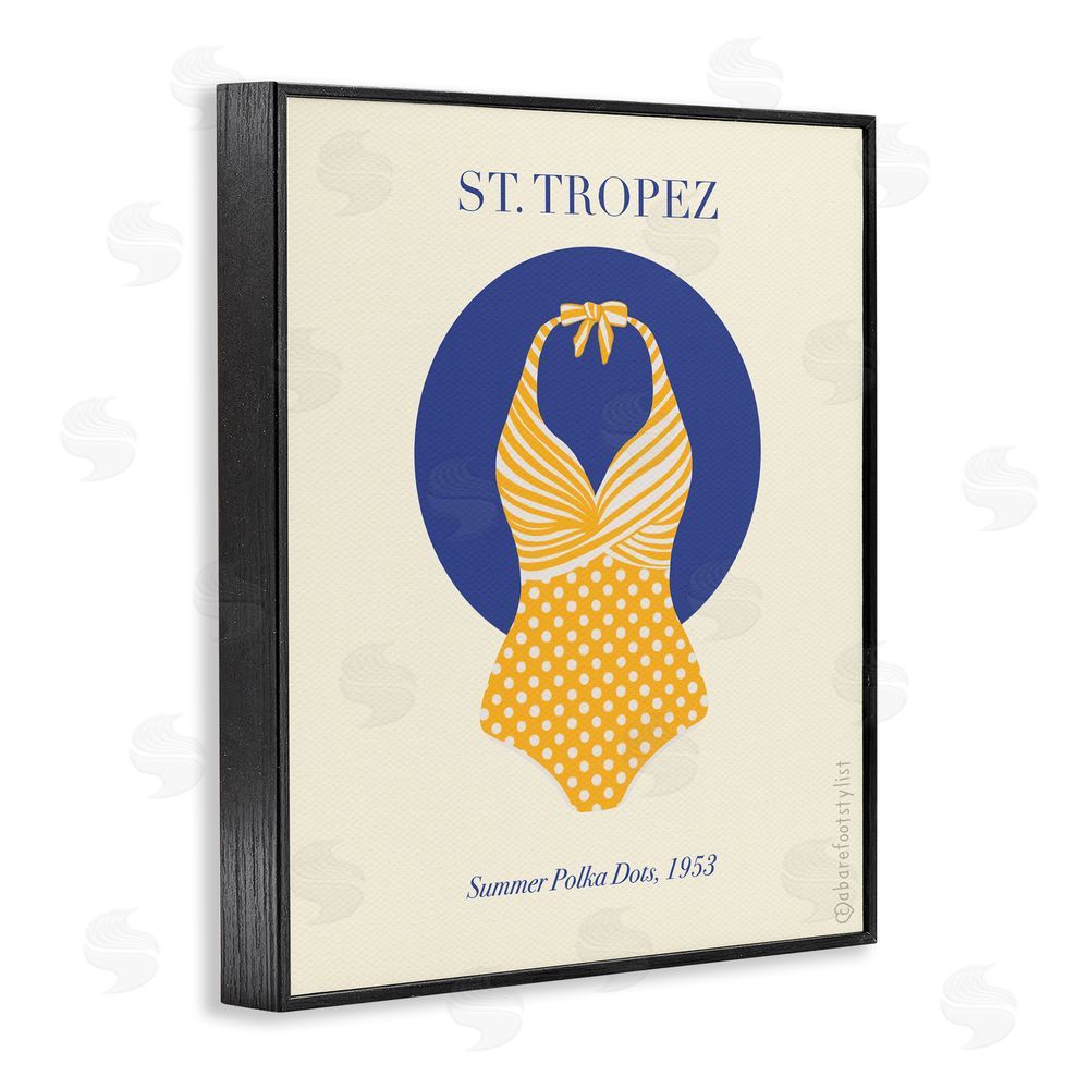 A Barefoot Stylist St. Tropez Dotted Swimsuit Black Framed Giclee Wall Art Print
