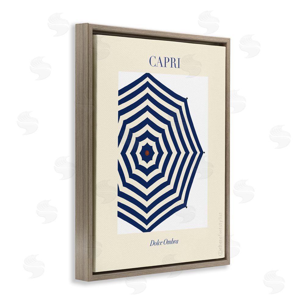 A Barefoot Stylist Capri Striped Umbrella Brown Floating Frame Canvas Wall Art Print