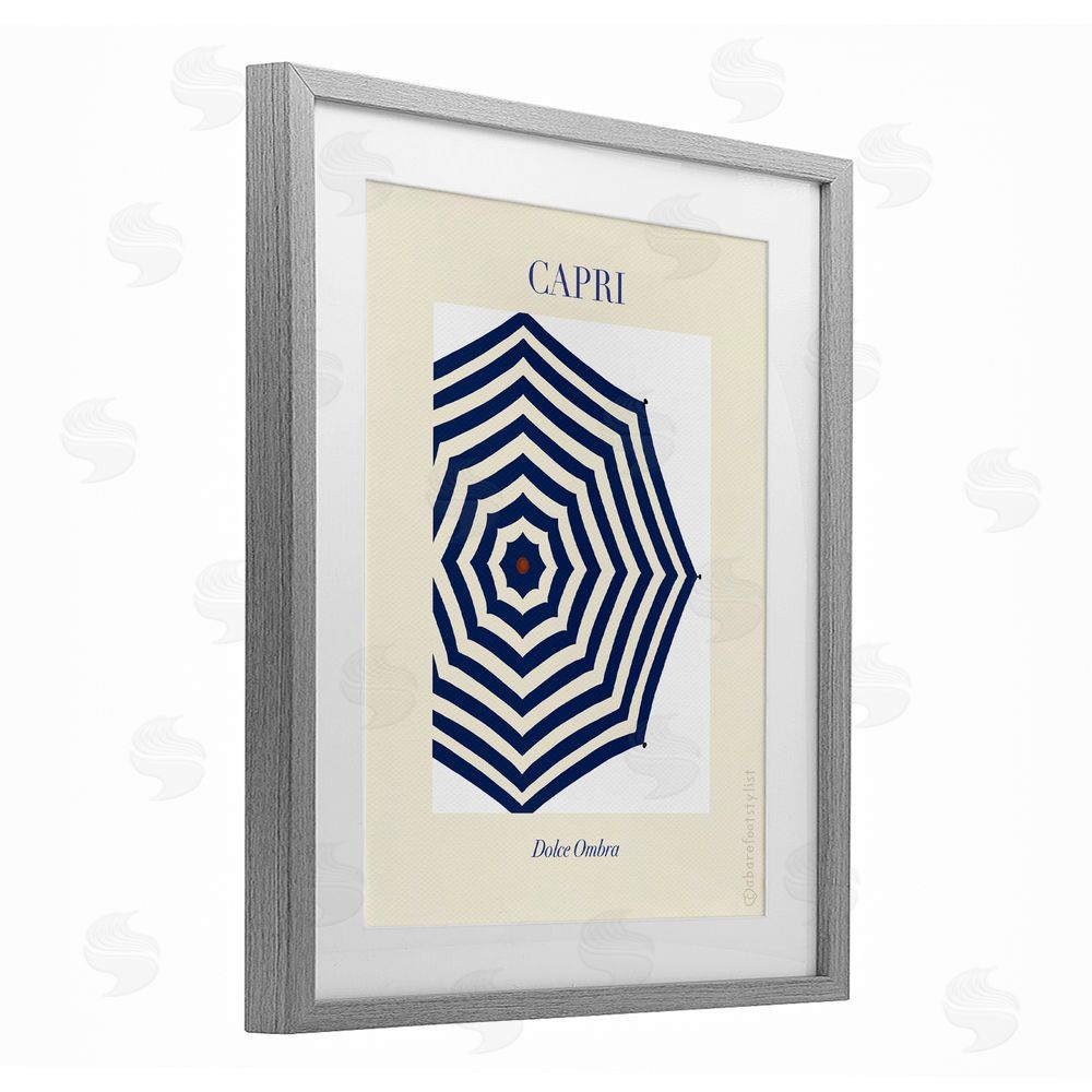 A Barefoot Stylist Capri Striped Umbrella Gray Framed Print Under Glass Wall Art