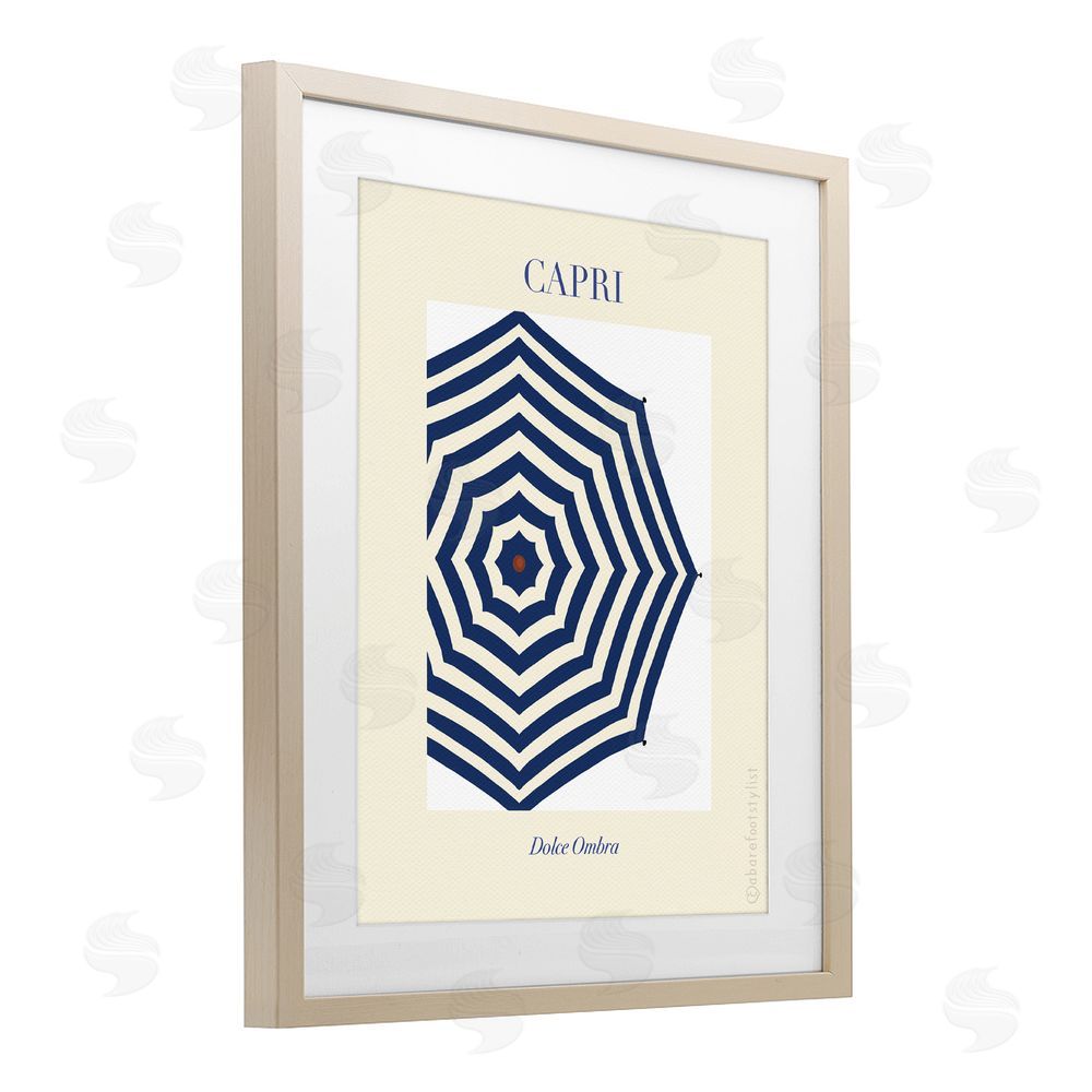 A Barefoot Stylist Capri Striped Umbrella Birch Framed Print Under Glass Wall Art