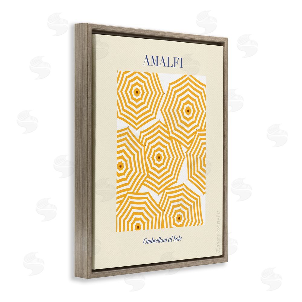 A Barefoot Stylist Yellow Amalfi Umbrellas Brown Floating Frame Canvas Wall Art Print