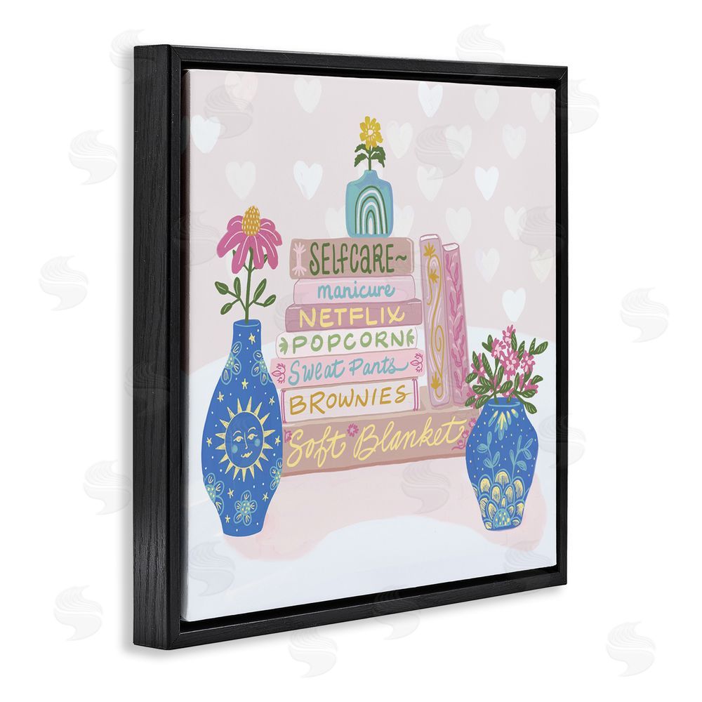 Connie Summers Cozy Boho Self Care Books Black Floating Frame Canvas Wall Art Print