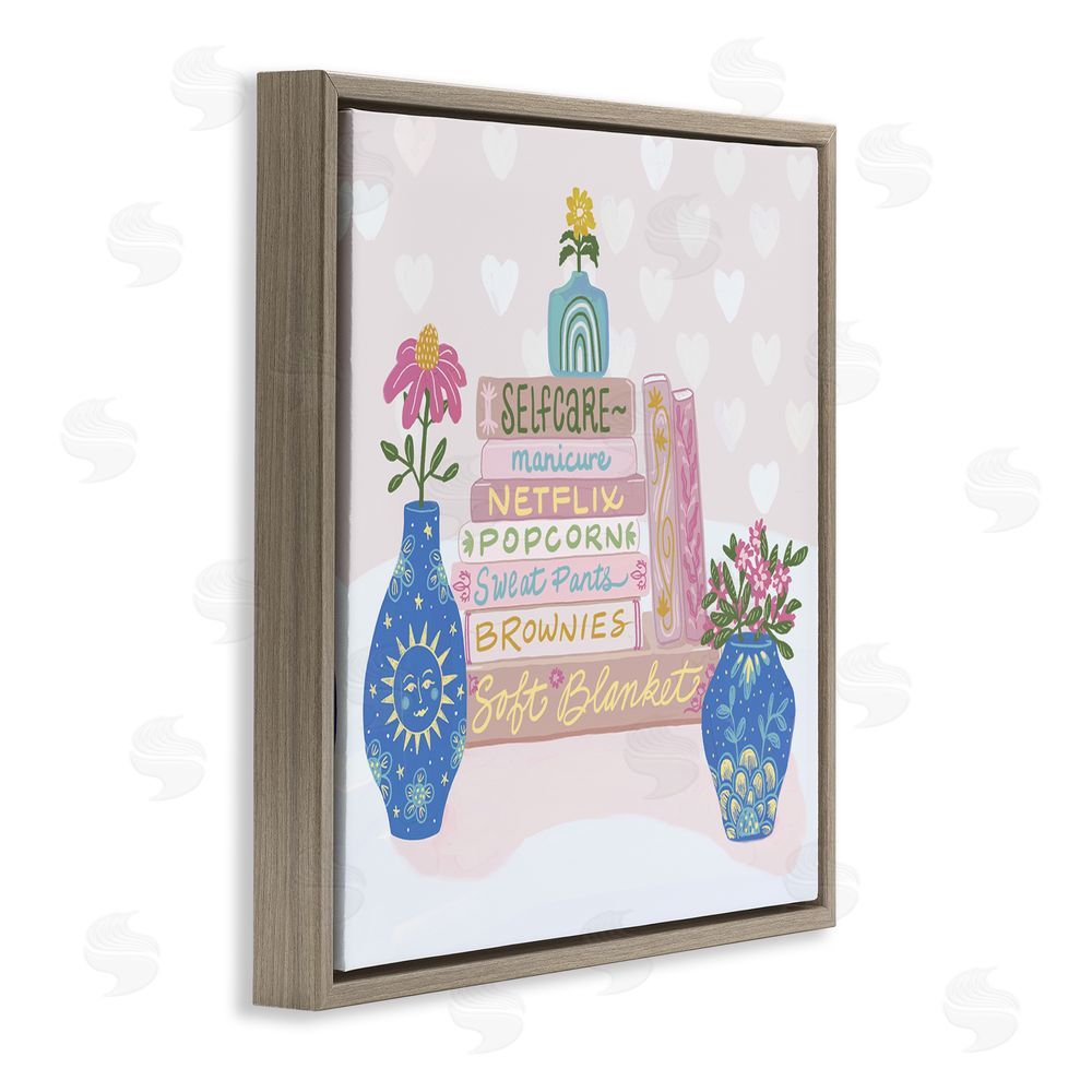Connie Summers Cozy Boho Self Care Books Brown Floating Frame Canvas Wall Art Print