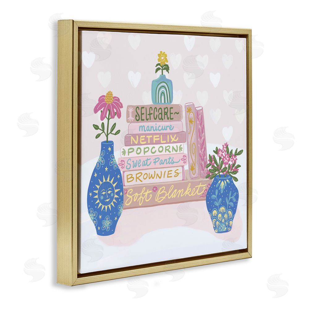 Connie Summers Cozy Boho Self Care Books Gold Floating Frame Canvas Wall Art Print