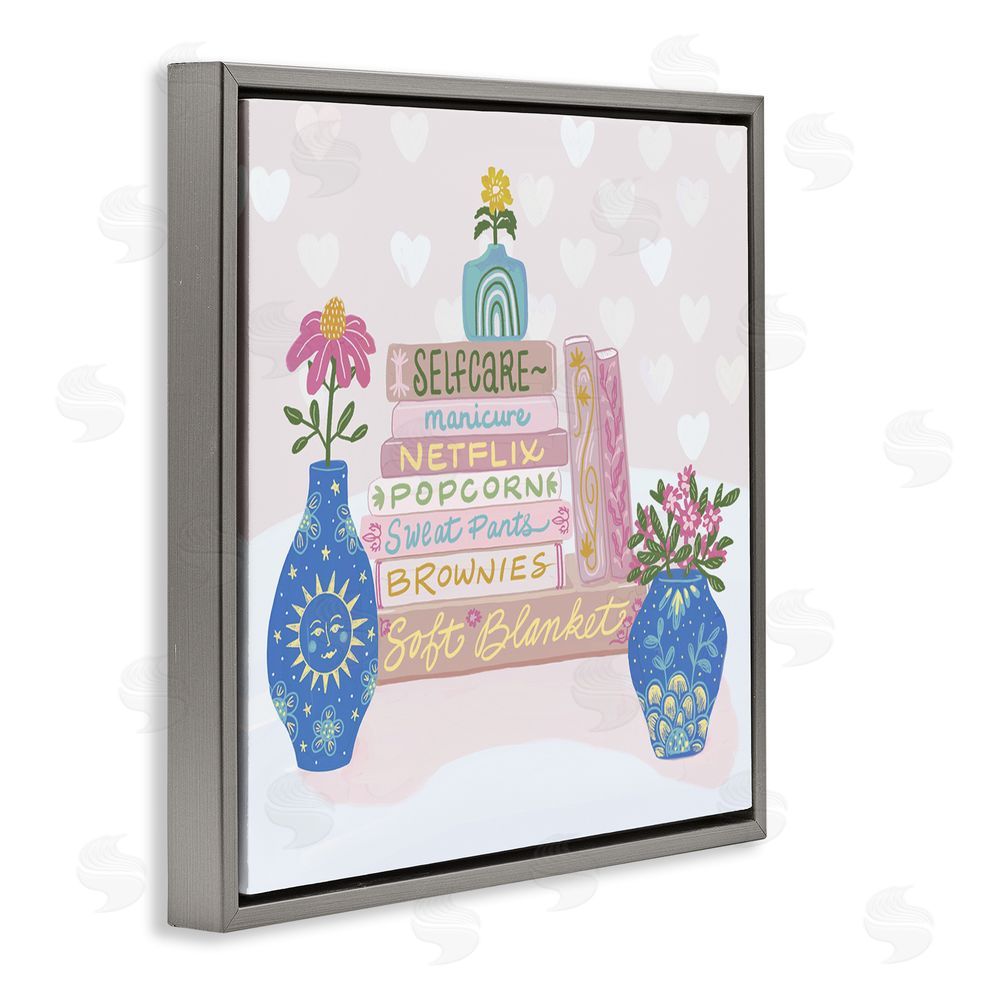 Connie Summers Cozy Boho Self Care Books Gray Floating Frame Canvas Wall Art Print