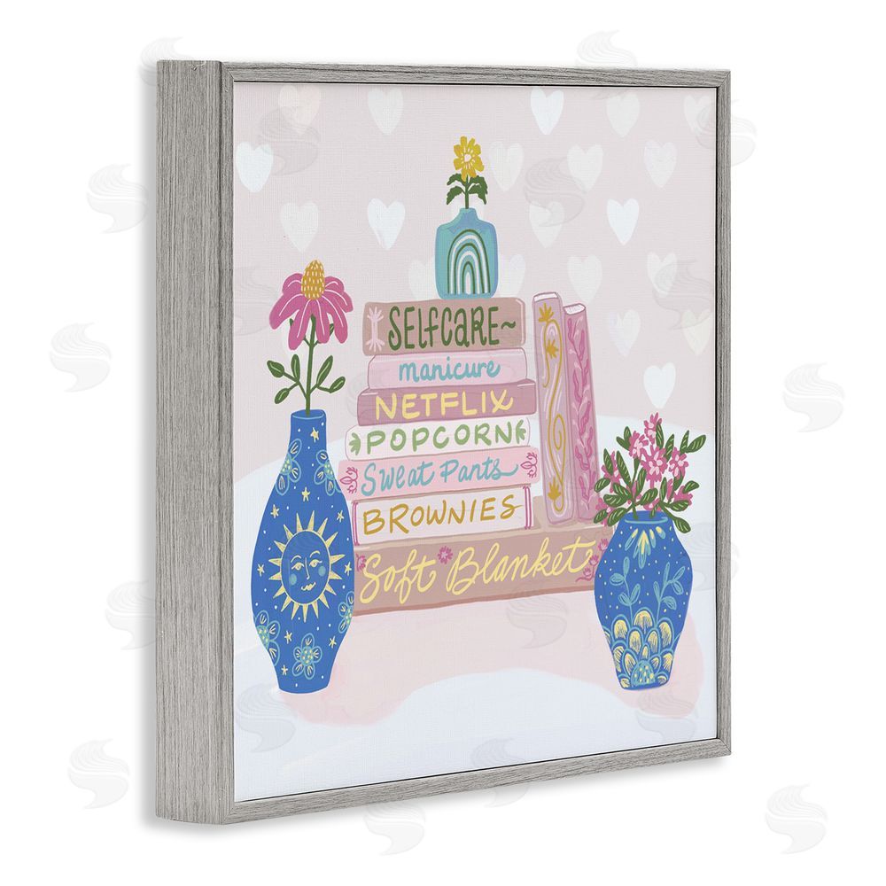 Connie Summers Cozy Boho Self Care Books Gray Framed Giclee Wall Art Print