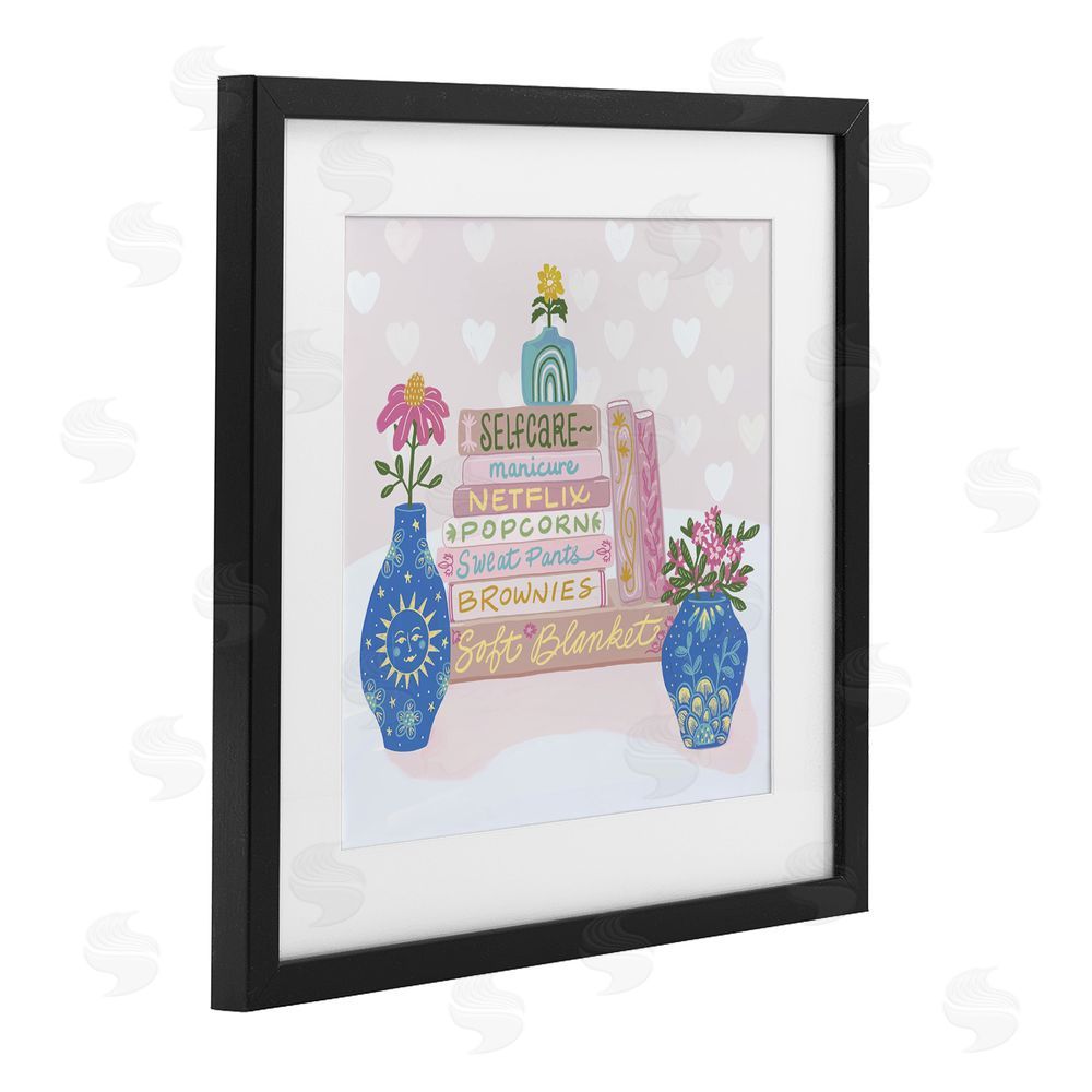 Connie Summers Cozy Boho Self Care Books Black Framed Print Under Glass Wall Art