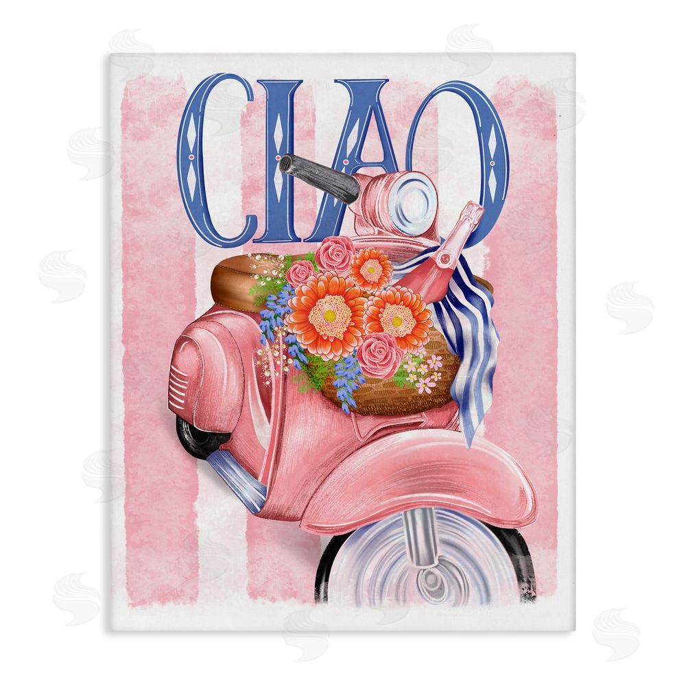 Lori Mosley Ciao Vespa with Flower Basket Stretched Canvas Wall Art Print