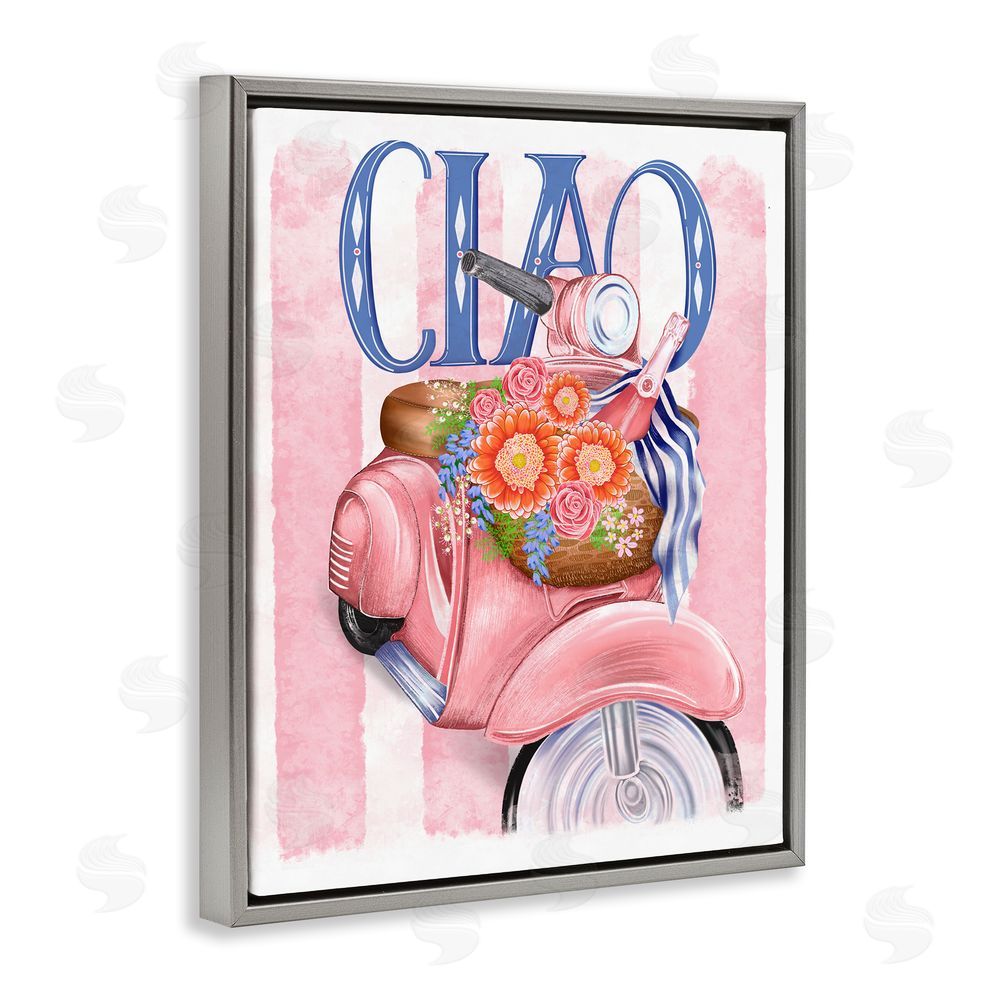 Lori Mosley Ciao Vespa with Flower Basket Gray Floating Frame Canvas Wall Art Print