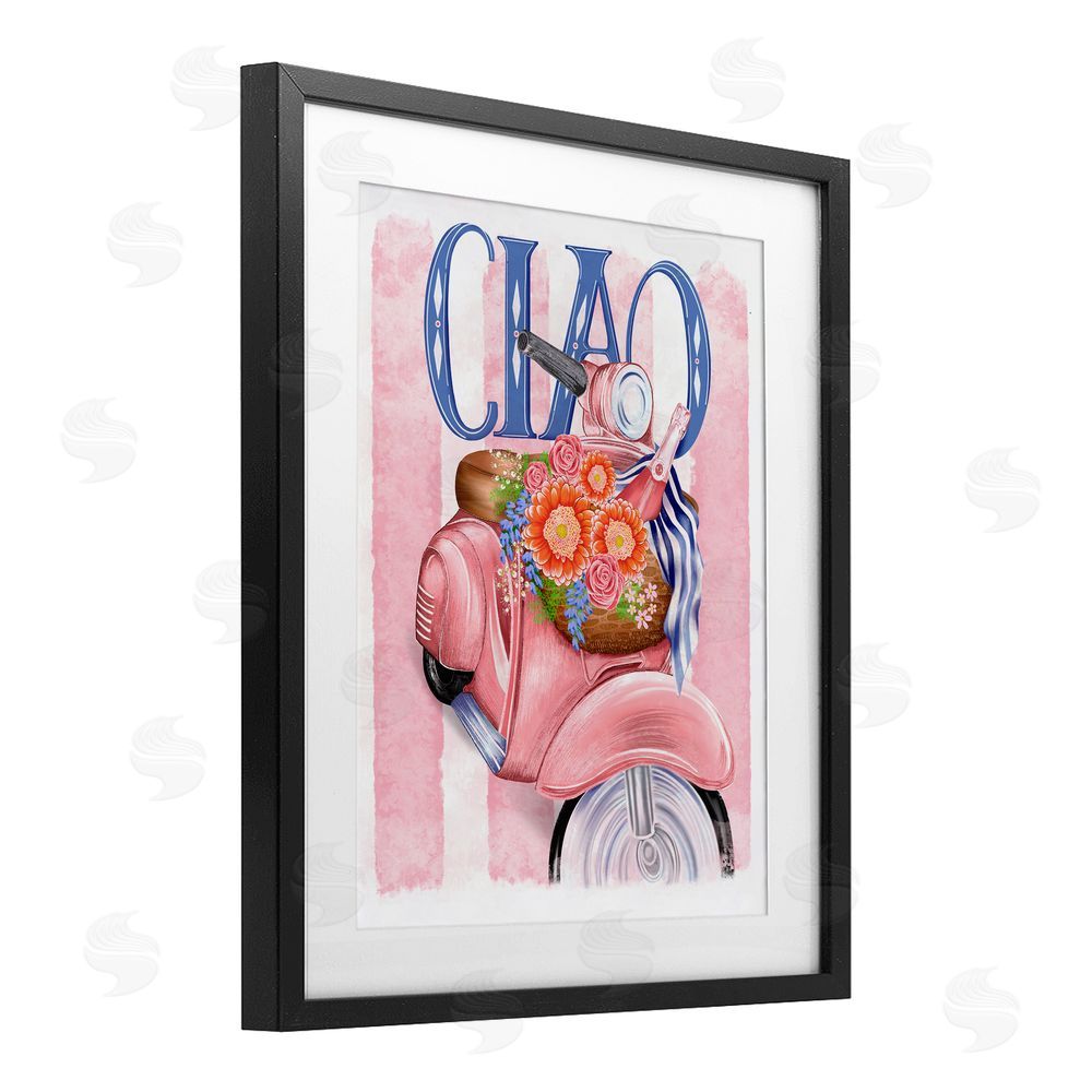 Lori Mosley Ciao Vespa with Flower Basket Black Framed Print Under Glass Wall Art