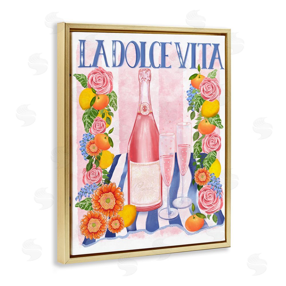 Lori Mosley Pink Champagne Picnic Gold Floating Frame Canvas Wall Art Print