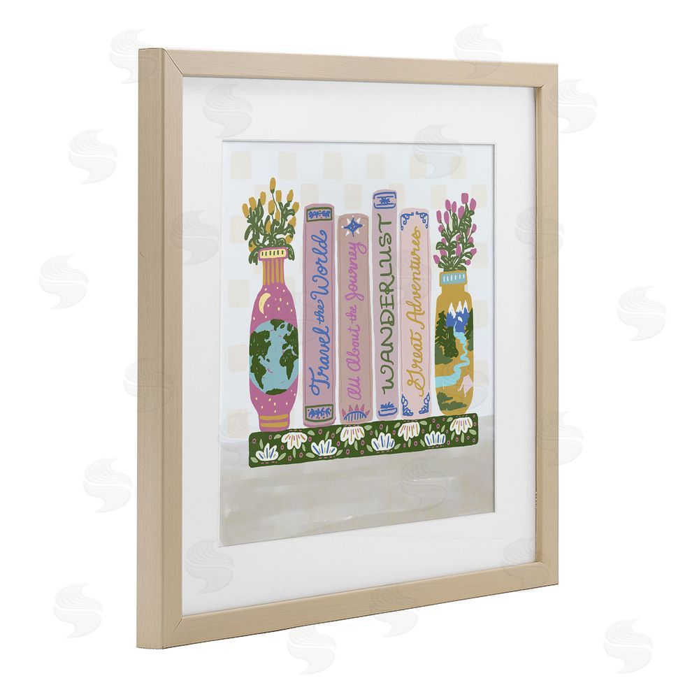 Connie Summers Boho Travel Books Shelf Brown Framed Print Under Glass Wall Art