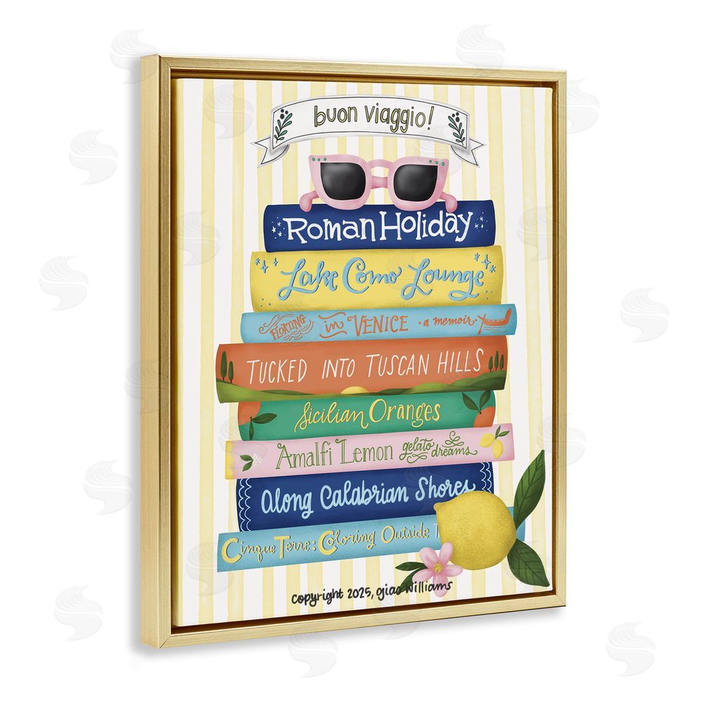 Giao Williams Buon Viaggio Travel Books Gold Floating Frame Canvas Wall Art Print