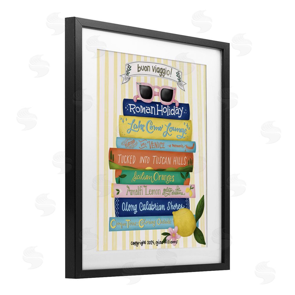 Giao Williams Buon Viaggio Travel Books Black Framed Print Under Glass Wall Art