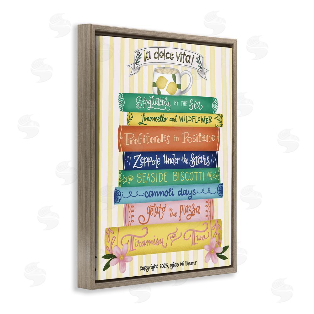 Giao Williams Italian Kitchen Cook Books Brown Floating Frame Canvas Wall Art Print