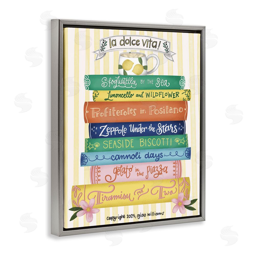 Giao Williams Italian Kitchen Cook Books Gray Floating Frame Canvas Wall Art Print