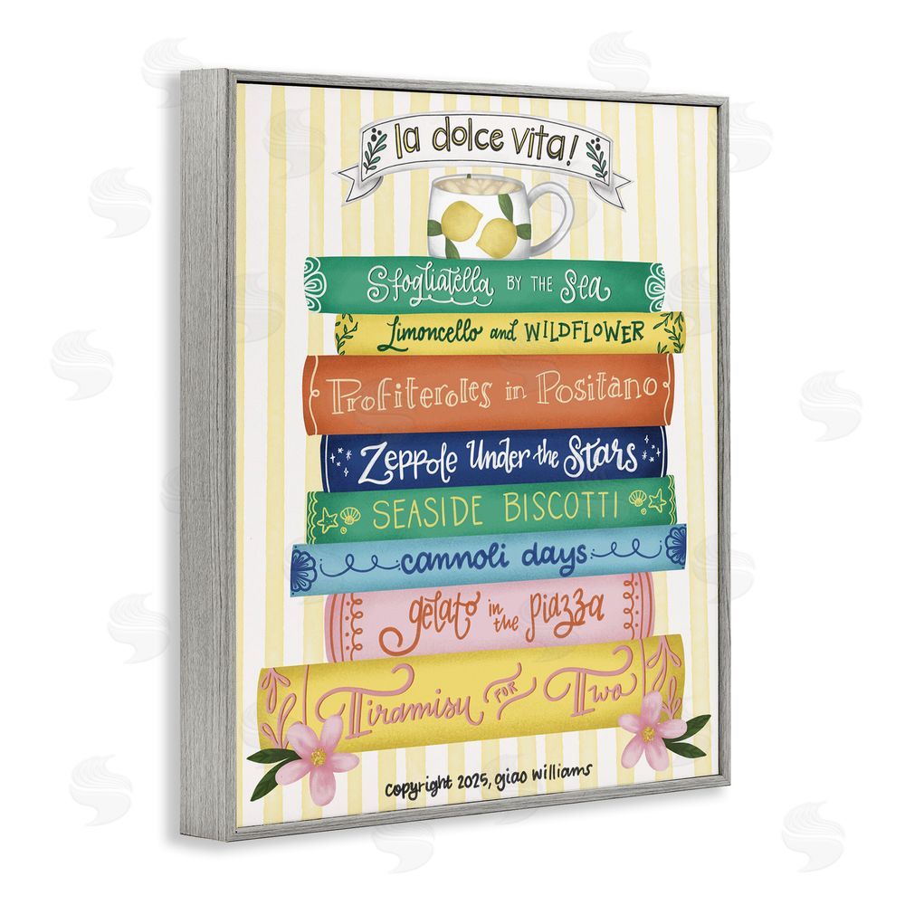 Giao Williams Italian Kitchen Cook Books Gray Framed Giclee Wall Art Print