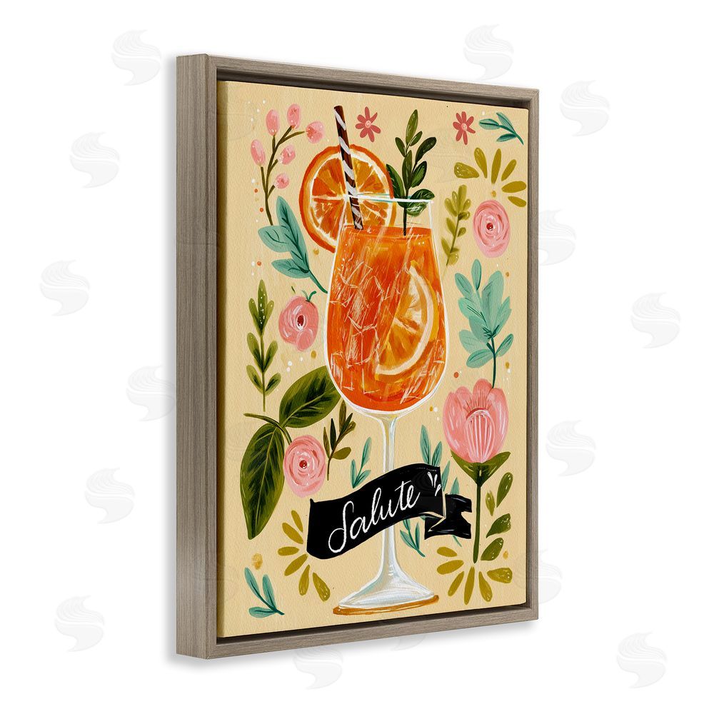 Yen Salute Citrus Cocktail Brown Floating Frame Canvas Wall Art Print