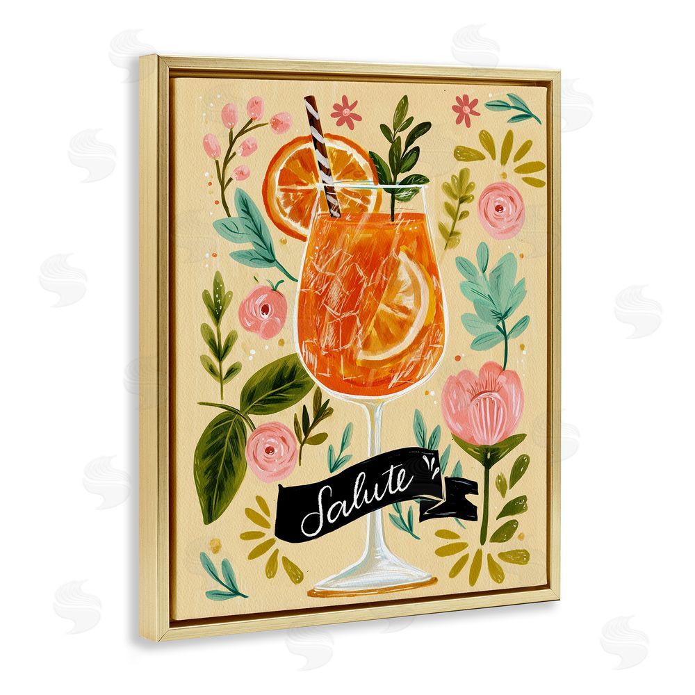 Yen Salute Citrus Cocktail Gold Floating Frame Canvas Wall Art Print