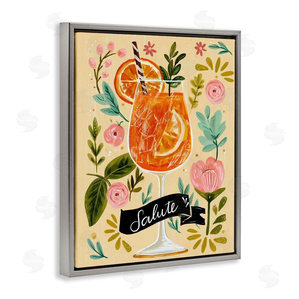 Yen Salute Citrus Cocktail Gray Floating Frame Canvas Wall Art Print