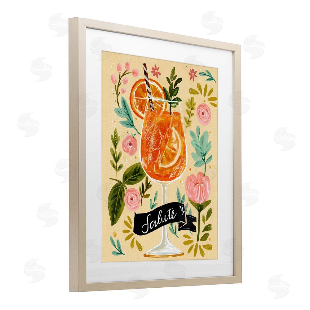 Yen Salute Citrus Cocktail Brown Framed Print Under Glass Wall Art