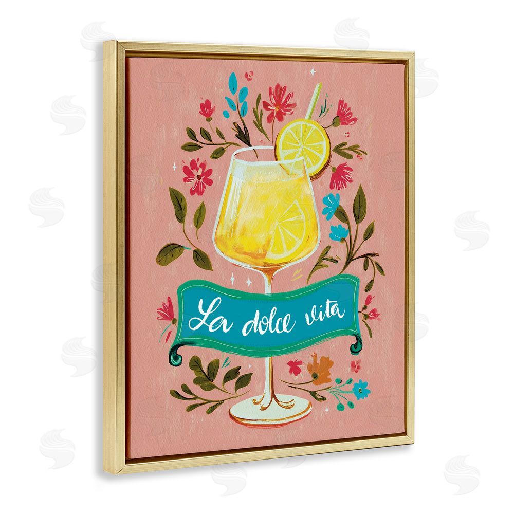 Yen Lemon Cocktail Sweet Life Gold Floating Frame Canvas Wall Art Print