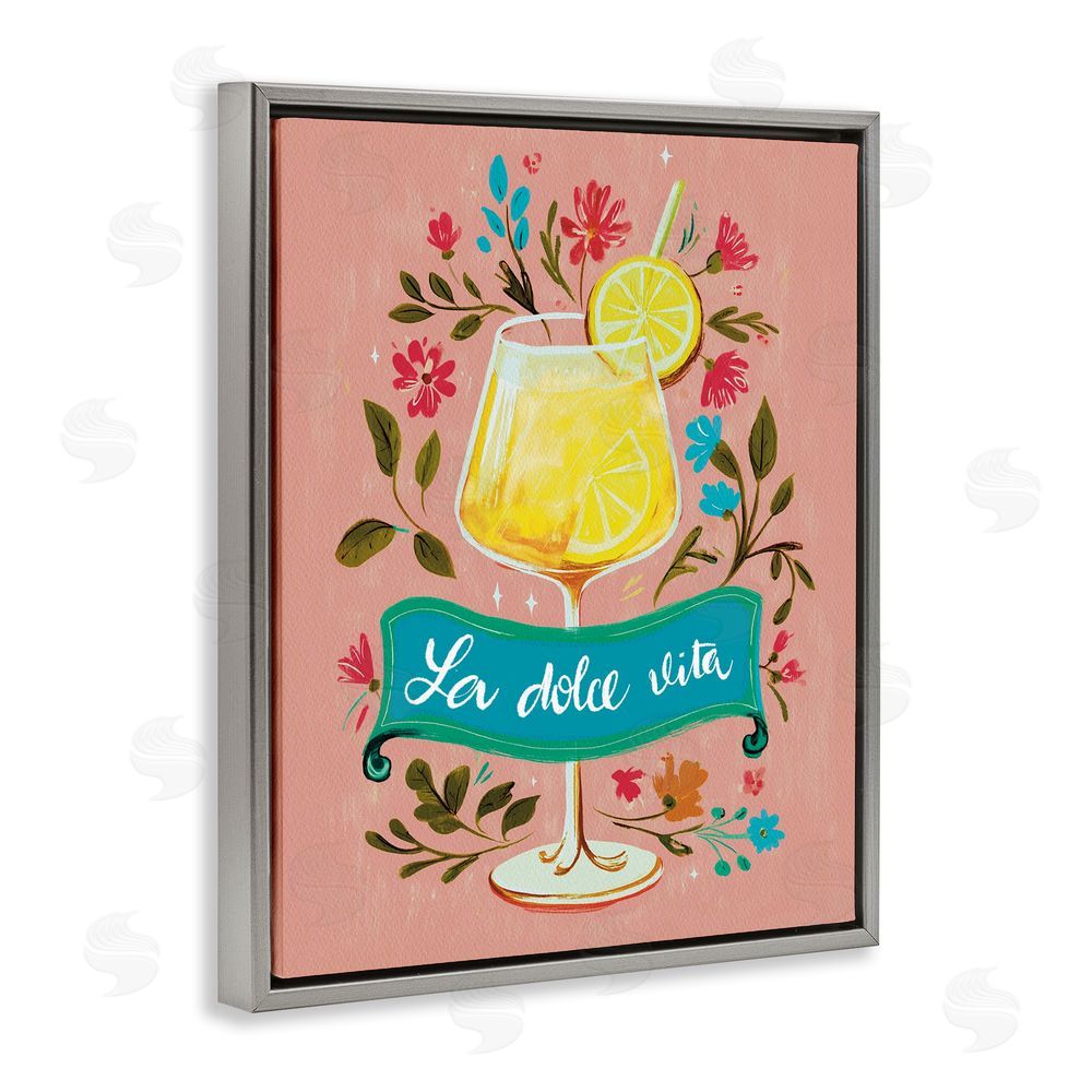 Yen Lemon Cocktail Sweet Life Gray Floating Frame Canvas Wall Art Print