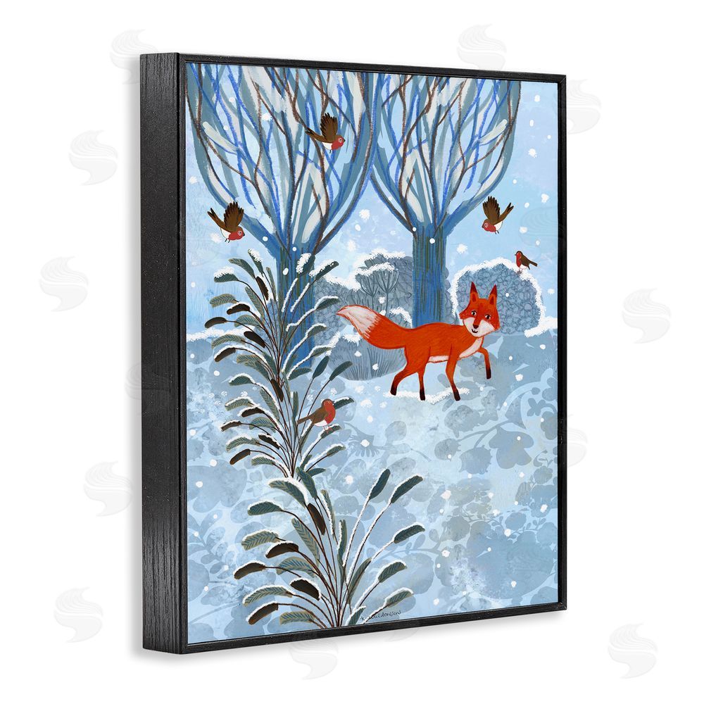 Kay Widdowson Festive Fox Winter Woodlands Black Framed Giclee Wall Art Print