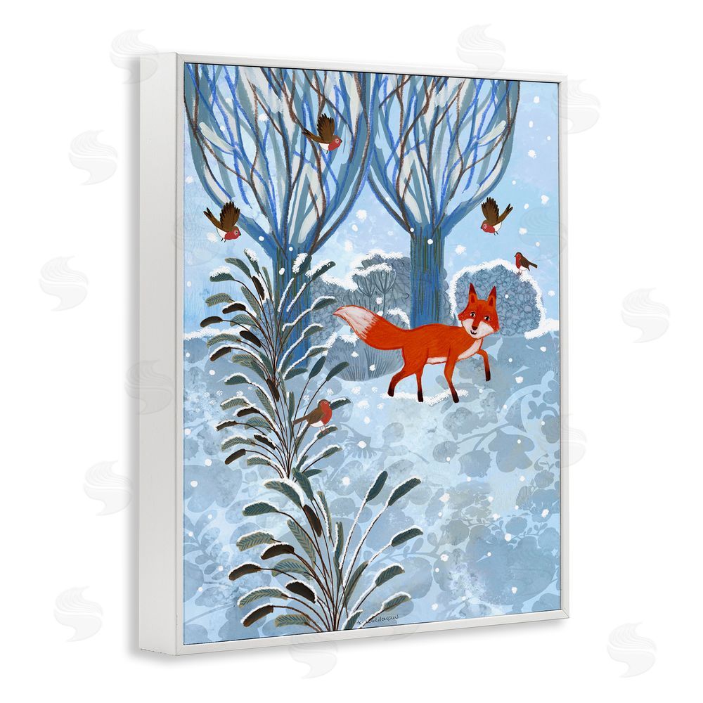 Kay Widdowson Festive Fox Winter Woodlands White Framed Giclee Wall Art Print