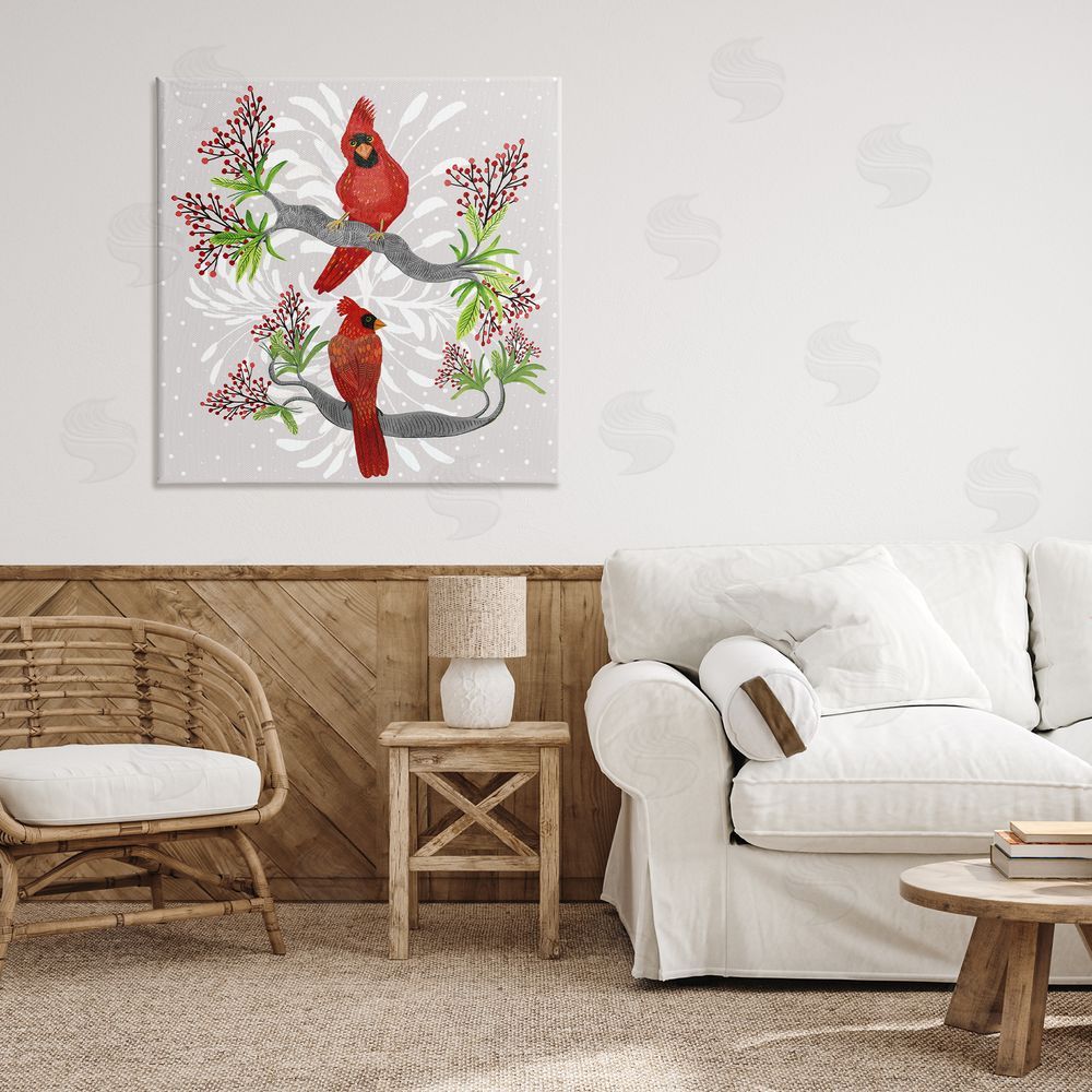 Kay Widdowson Christmas Birds with Berries Canvas Art on Wall