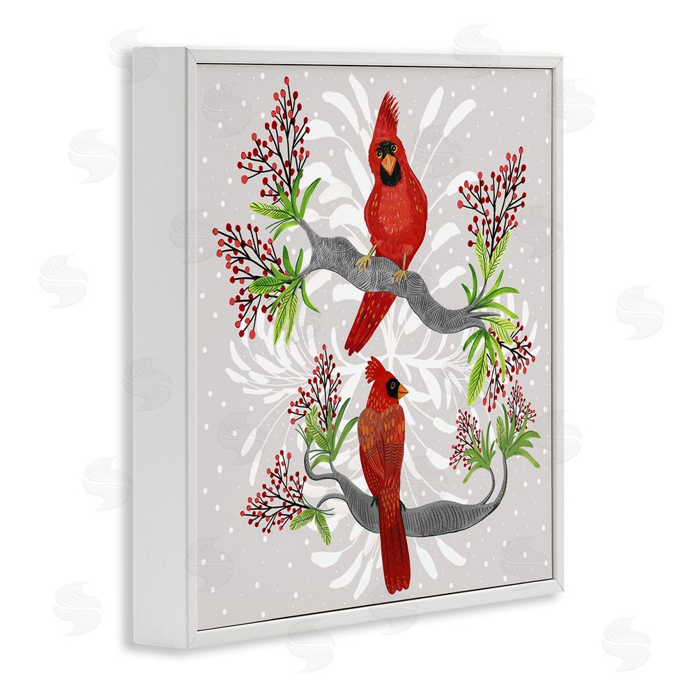 Kay Widdowson Christmas Birds with Berries White Framed Giclee Wall Art Print