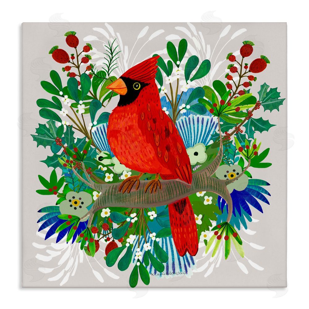Kay Widdowson Christmas Nestings Cardinal Canvas Wall Art Print