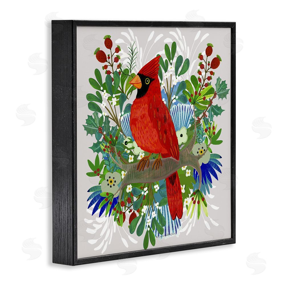 Kay Widdowson Christmas Nestings Cardinal Black Framed Giclee Wall Art Print
