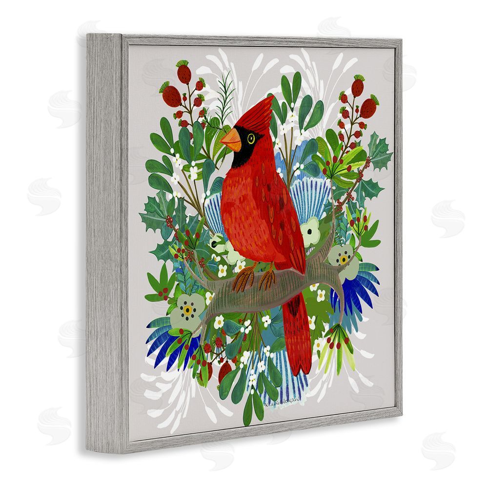 Kay Widdowson Christmas Nestings Cardinal Gray Framed Giclee Wall Art Print