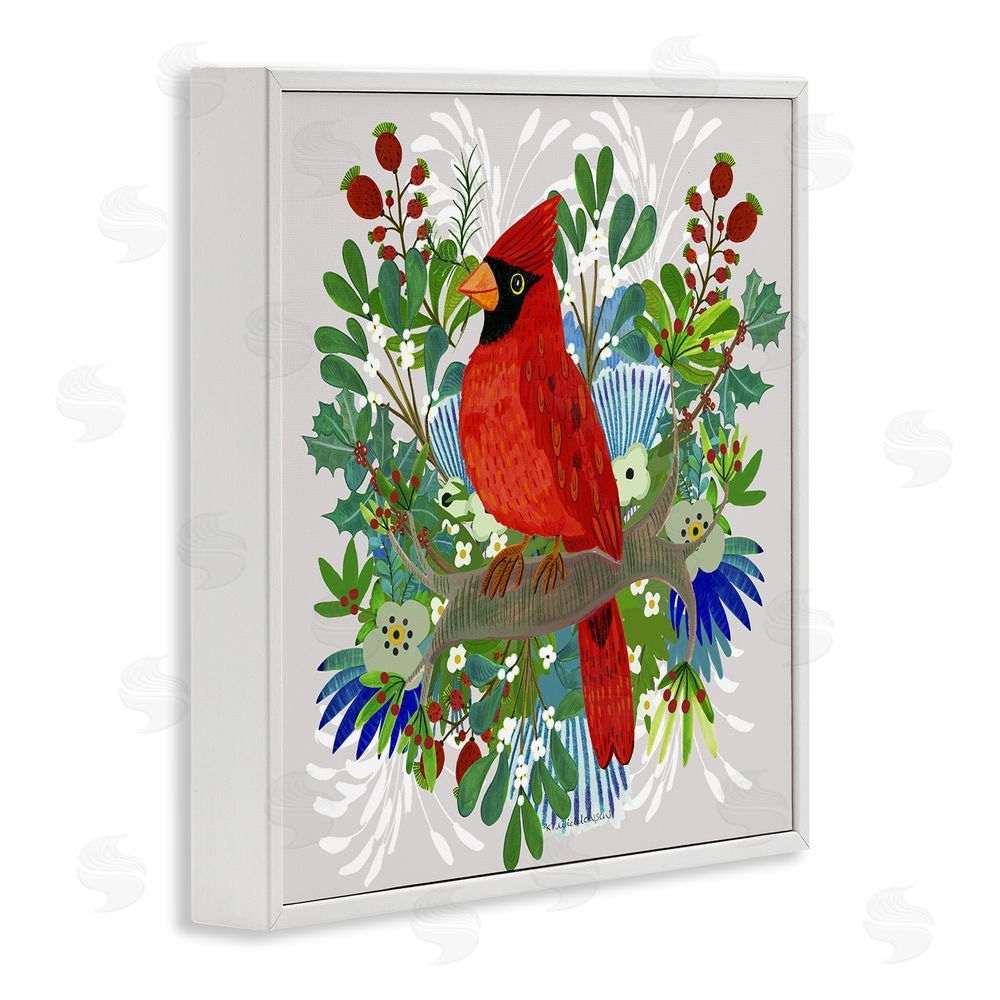 Kay Widdowson Christmas Nestings Cardinal White Framed Giclee Wall Art Print